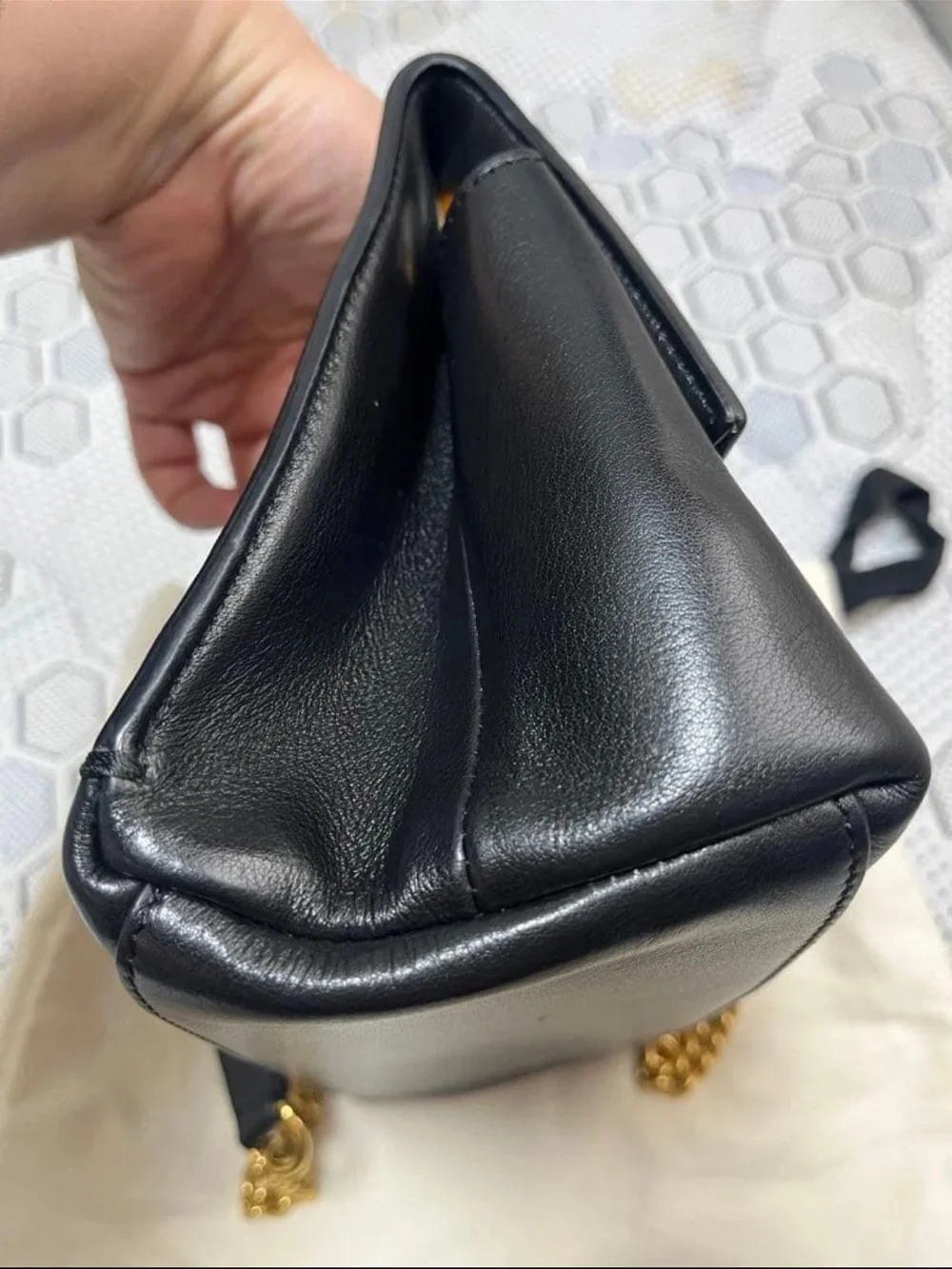 Mulberry Black Leather Satchel with Gold Chain and Turn-Lock
